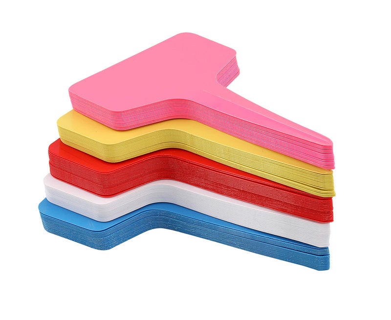 KINGLAKE Plant Labels,100 Pcs Multicolor Waterproof Plastic Plant Tags T-Type Nursery Garden Labels 6 x10cm,5 Colors - Image 1